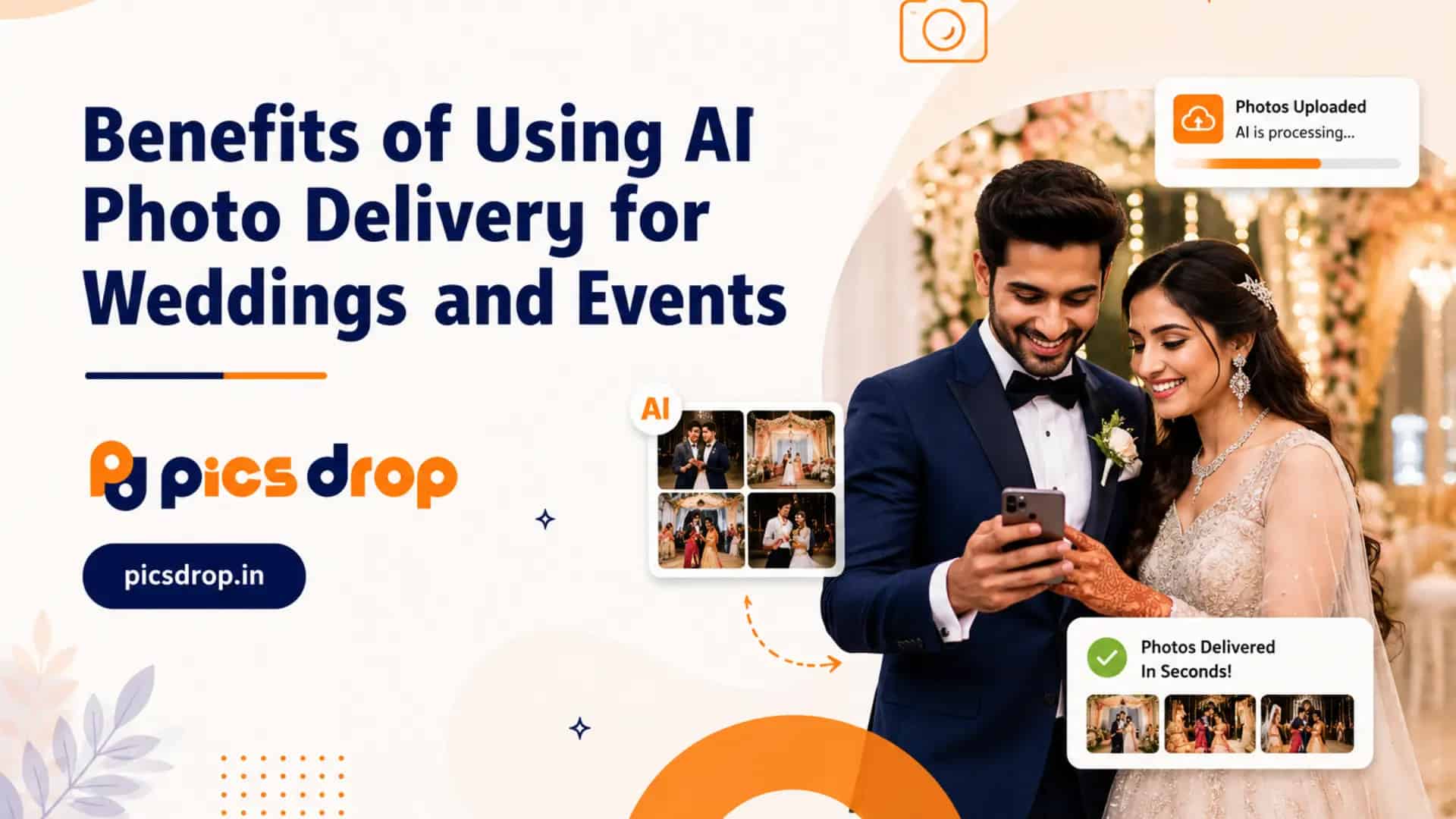 PicsDrop Blog cover: Benefits of Using AI Photo Delivery for Weddings and Events