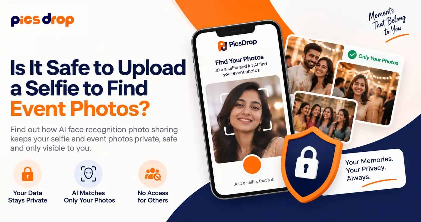PicsDrop Blog cover: Is It Safe to Upload a Selfie to Find Event Photos?