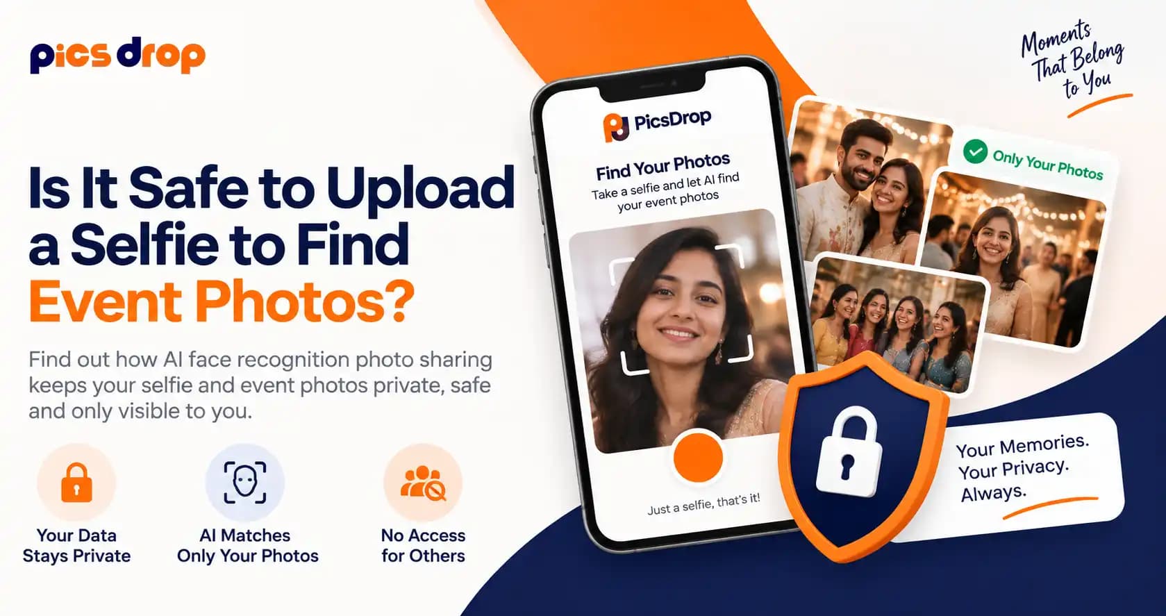 PicsDrop Blog cover: Is It Safe to Upload a Selfie to Find Event Photos?