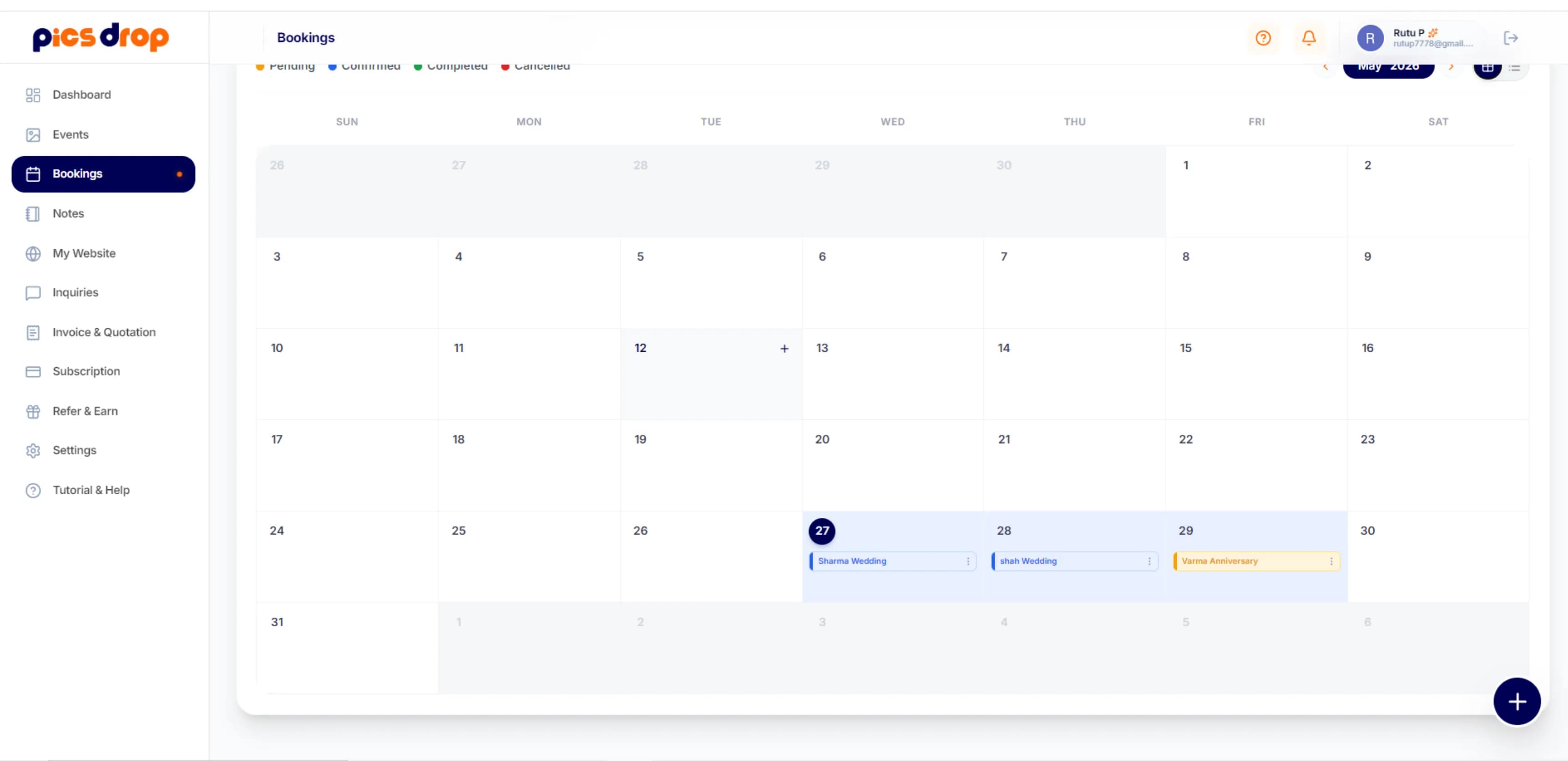 AI face recognition photo sharing - Date Wise Calendar Overview