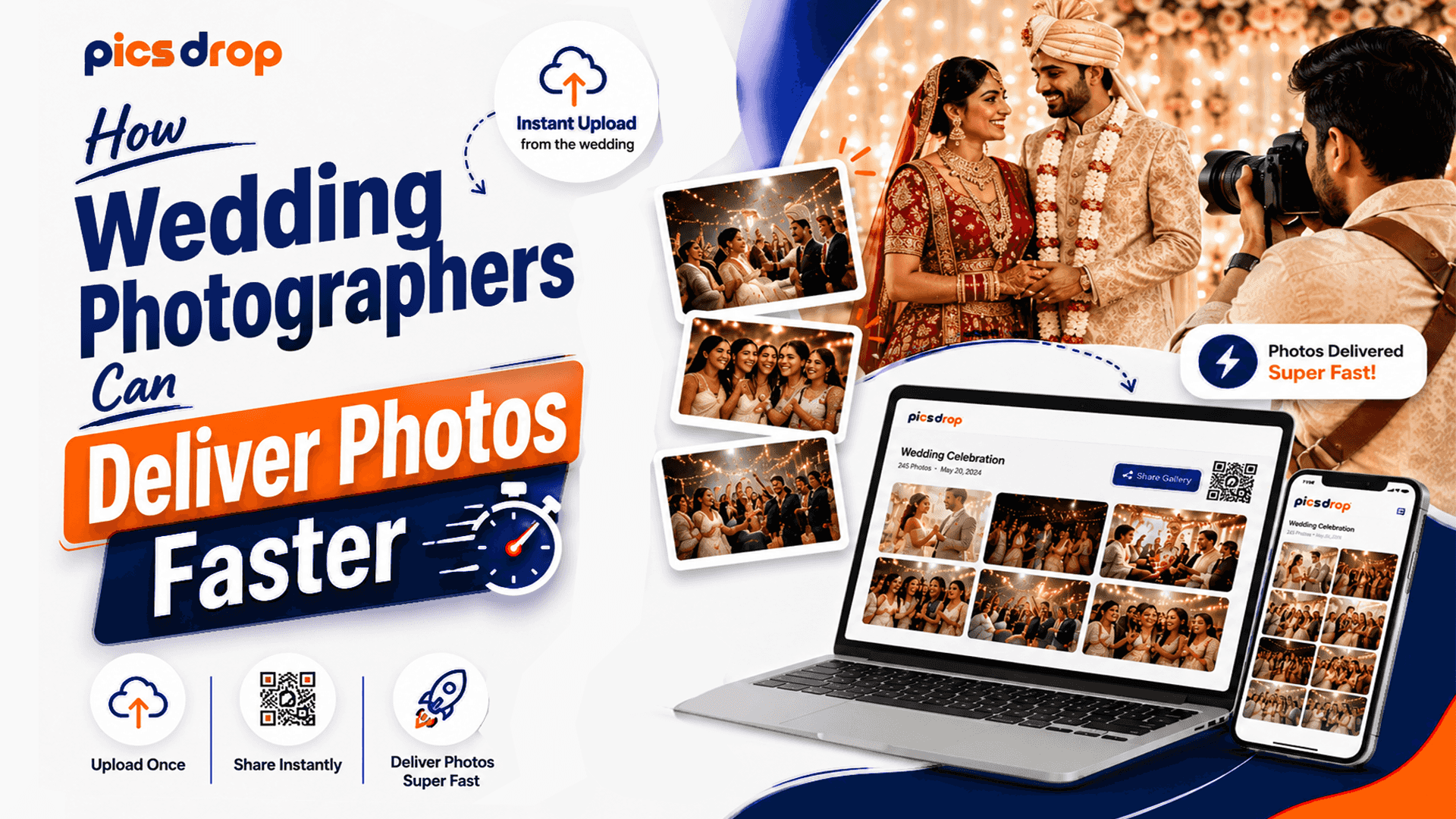 PicsDrop Blog cover: How Wedding Photographers Can deliver photos faster