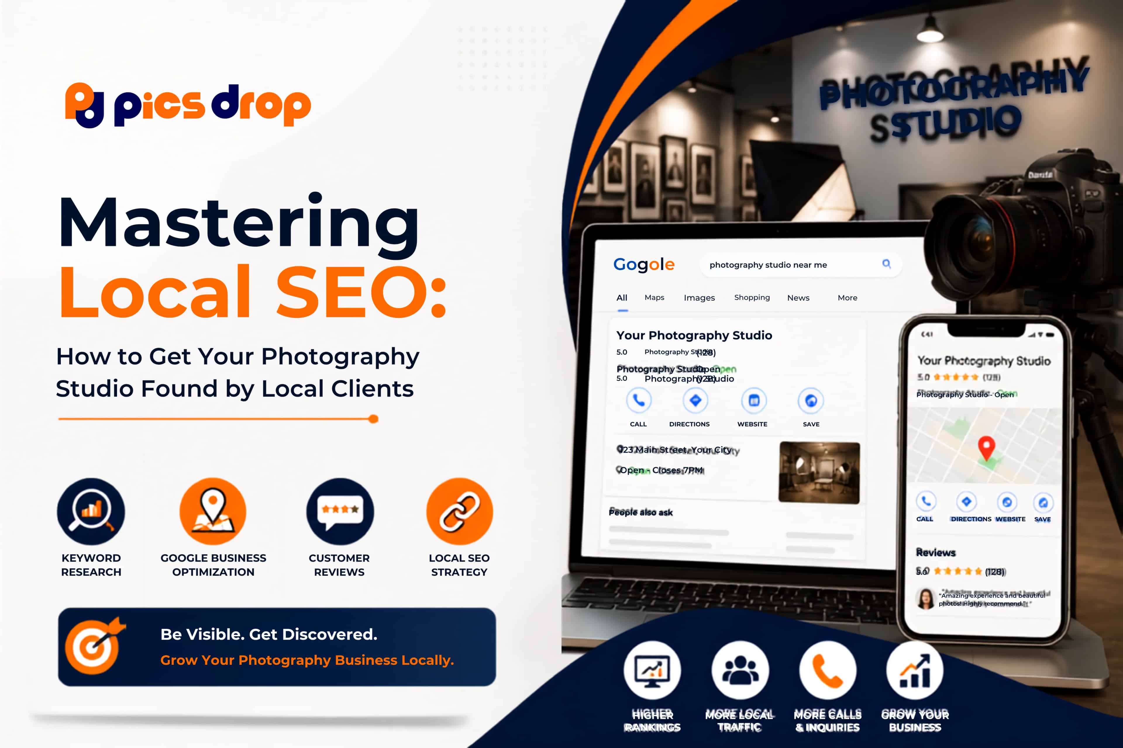PicsDrop Blog cover: Mastering Local SEO: How to Get Your Photography Studio Found by Local Clients