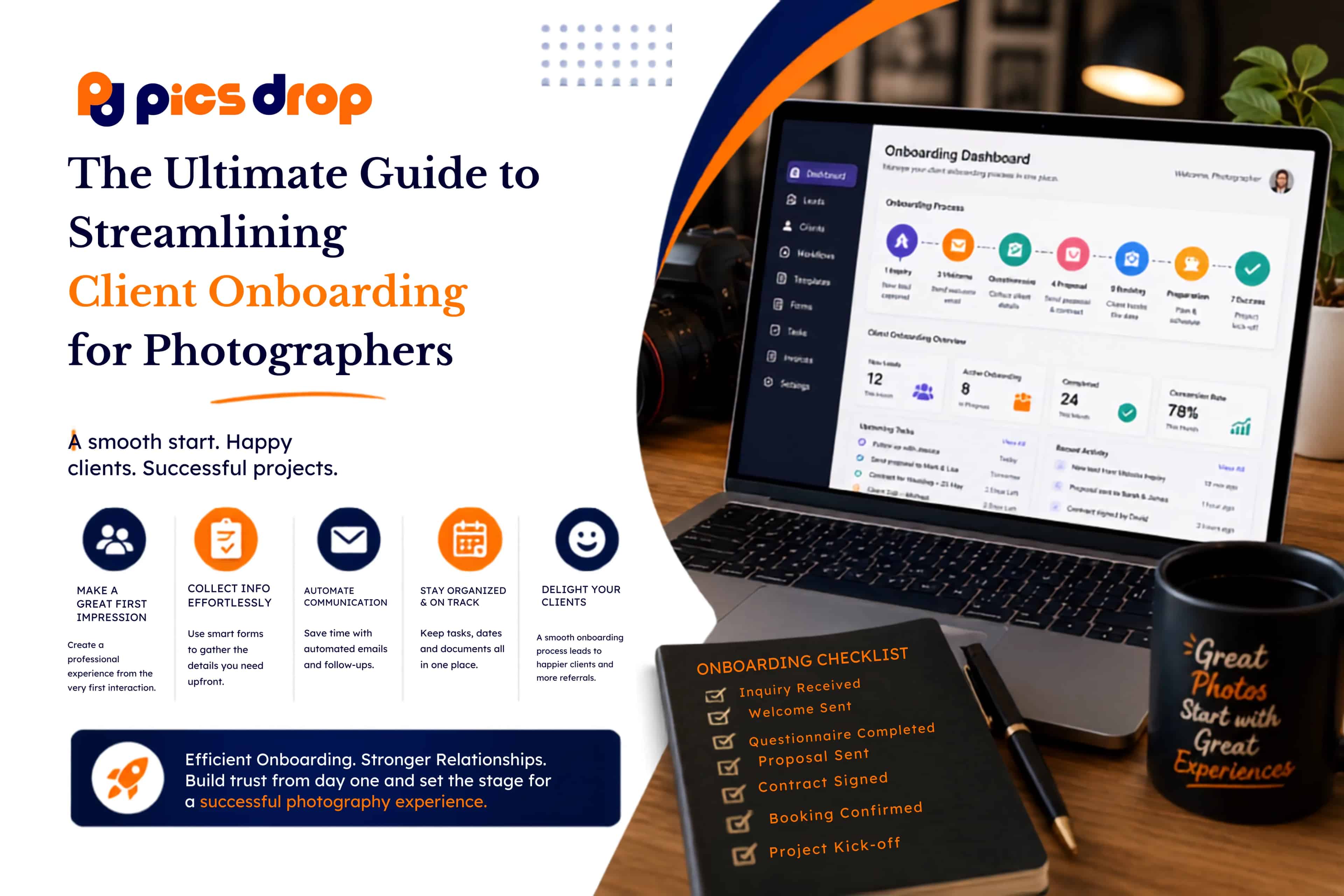 PicsDrop Blog cover: The Ultimate Guide to Streamlining Client Onboarding for Photographers