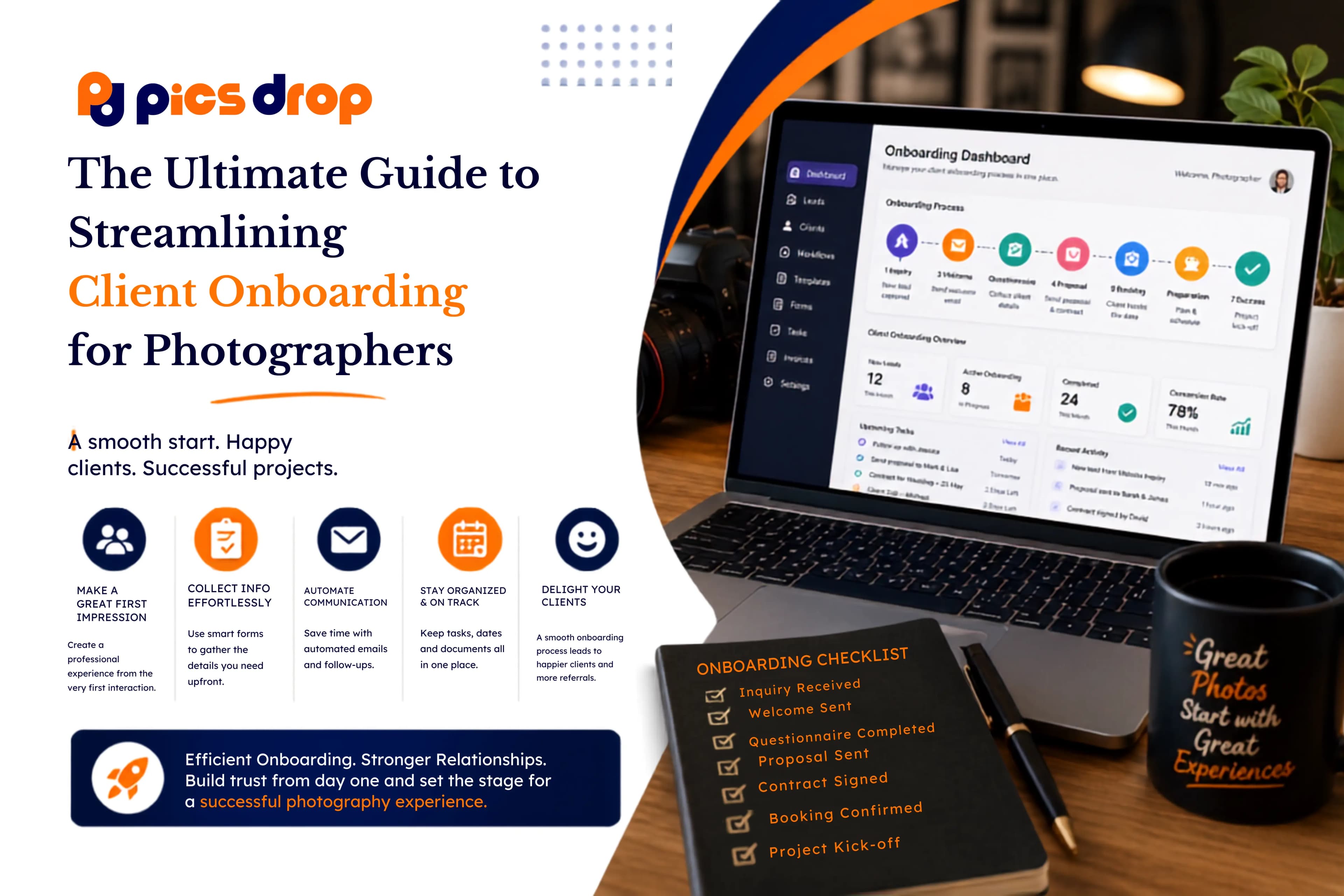 PicsDrop Blog cover: The Ultimate Guide to Streamlining Client Onboarding for Photographers