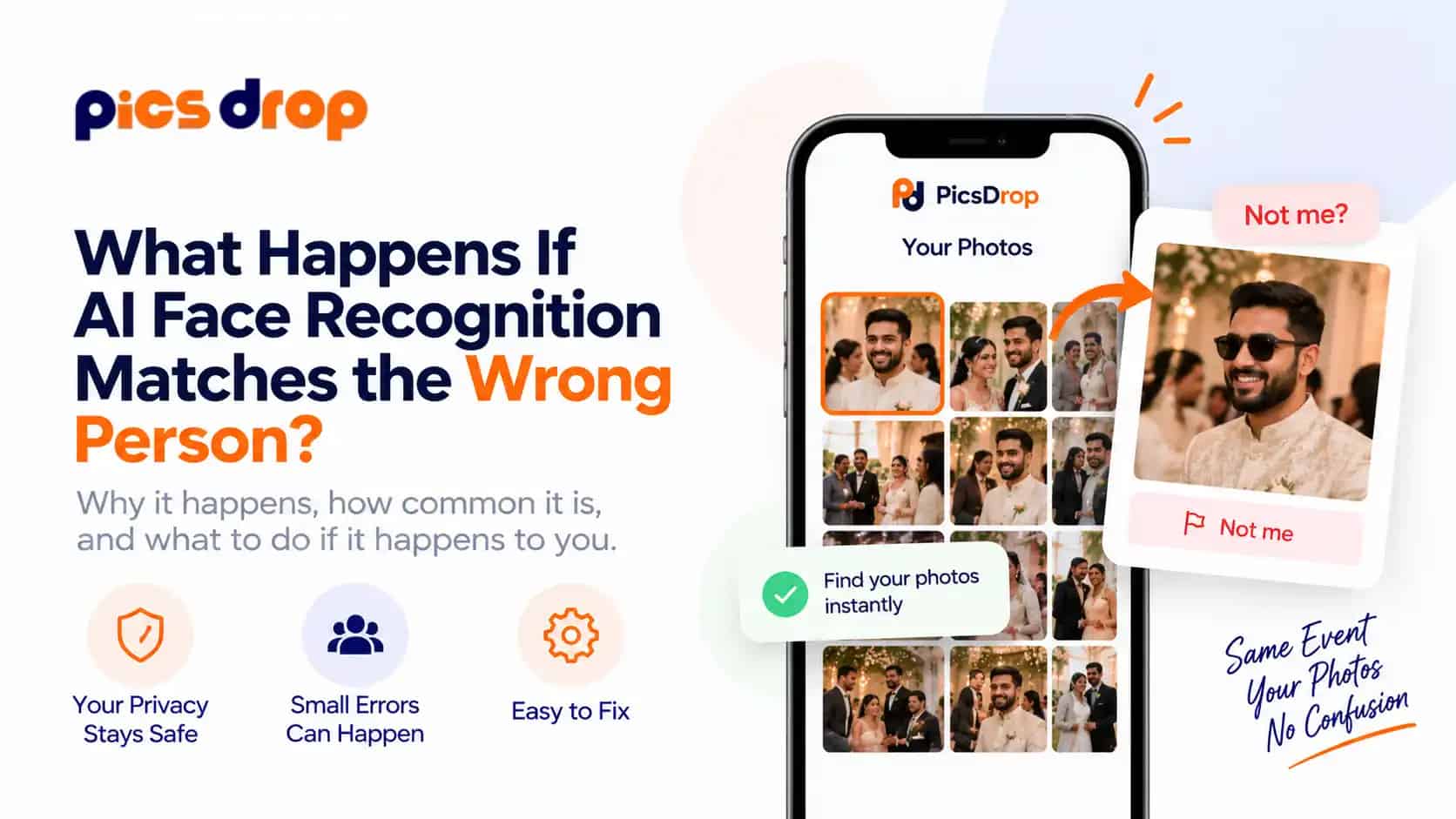 PicsDrop Blog cover: What Happens If AI Face Recognition Matches the Wrong Person?